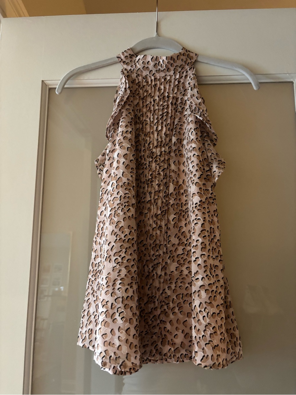 Express Beige Leopard Print High-Neck Blouse